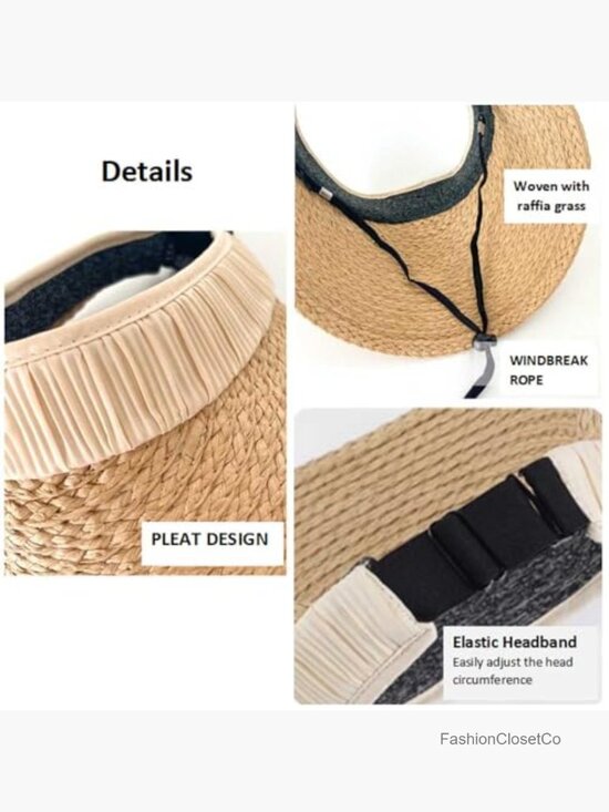 Wide Brim Straw Visor with Adjustable Fit and UPF50+ Protection, Foldable and main image 7